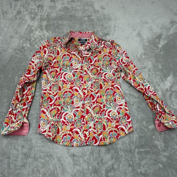 Chaps Petite No Iron Paisley Long Sleeve Shirt Size PS Red a0960 - Picture 1 of 9